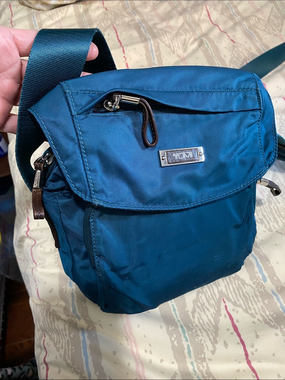 Tumi Womens Teal Nylon Crossbody Bag